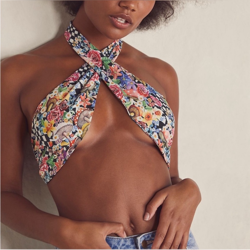 For Love And Lemons Multicolored Crop Top with Cut Out Design
